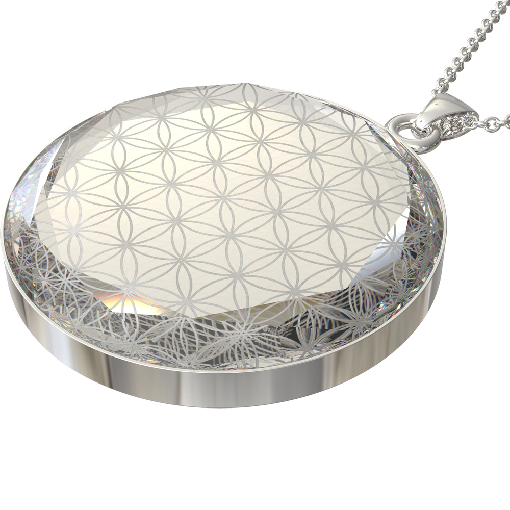 
                  
                    Load image into Gallery viewer, Larentia Flower of Life Round Sterling Silver Pendant Necklace
                  
                